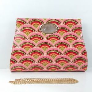 XL Faux Leather Rose color Fan Motif Purse